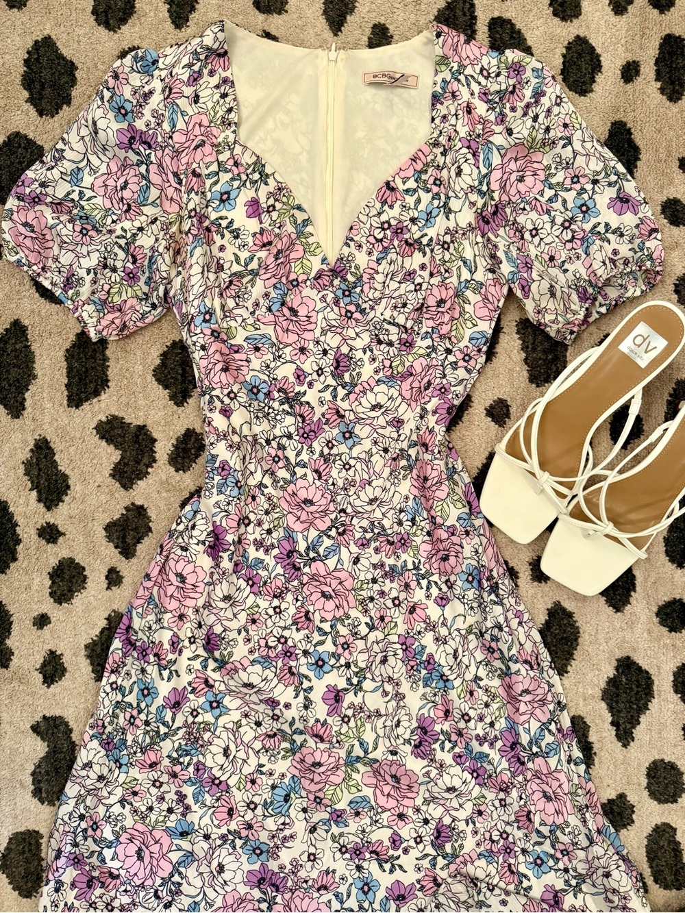 BCBGeneration Floral Satin Midi Colorful Dress